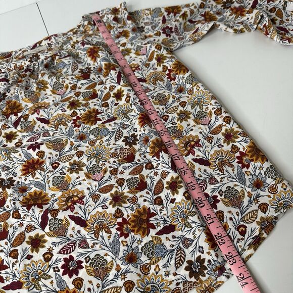 Loft Outlet Floral Blouse Sz S Elastic Cuff Fall Peasant Prairie Cottagecore - Picture 11 of 13